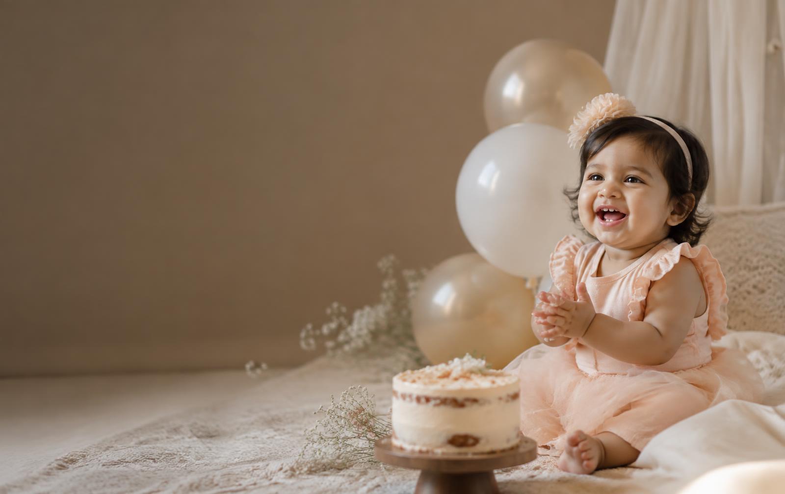 Smiling child at a pre-birthday photoshoot